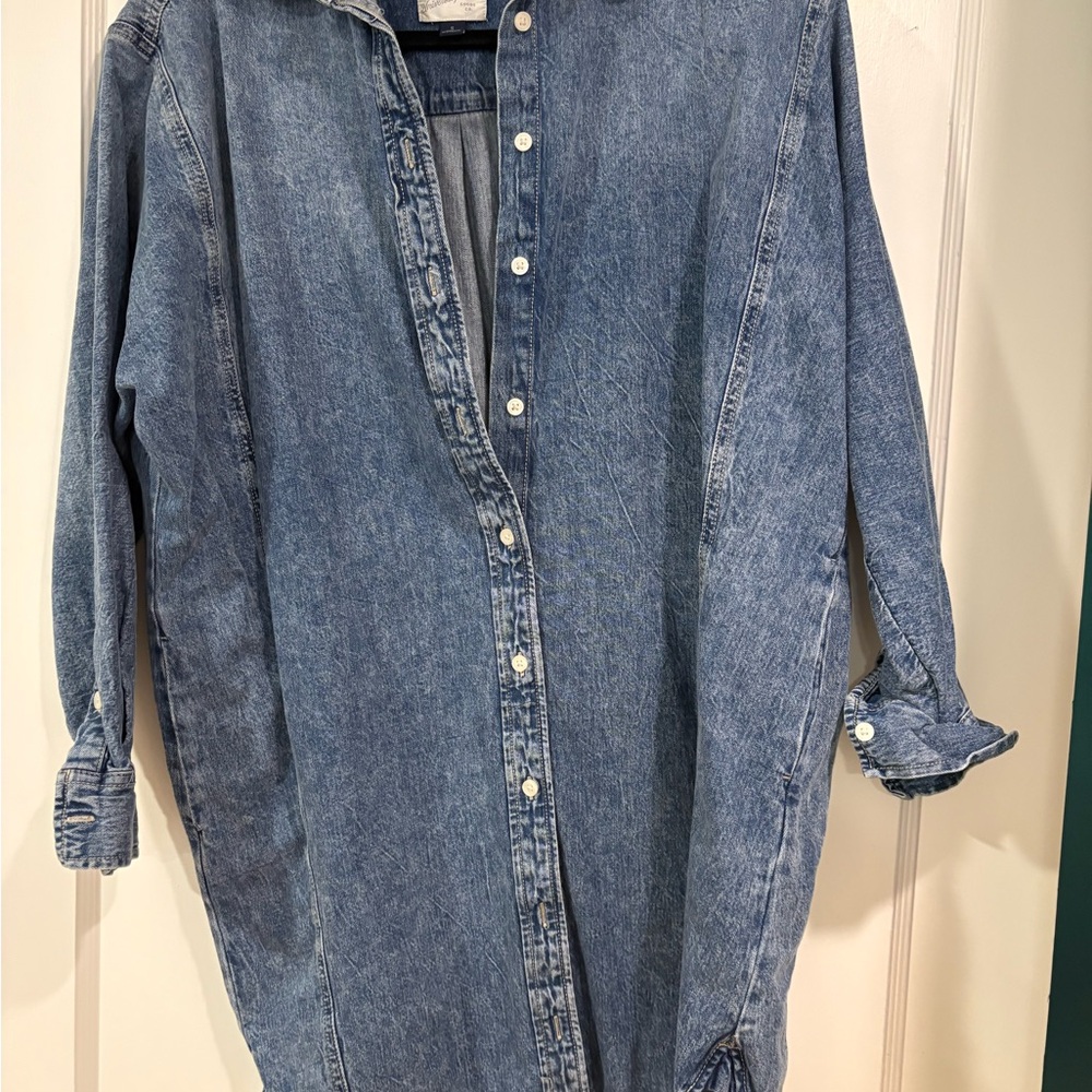 Universal Thread Washed Denim Long-Sleeve Button Dress in Blue